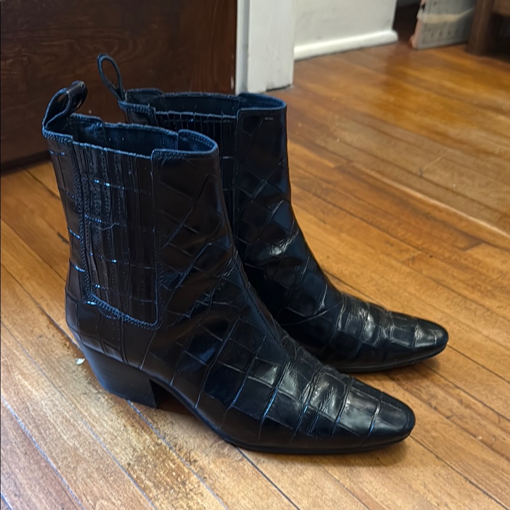 J. Crew Piper Black Croc-Embossed Ankle Boots